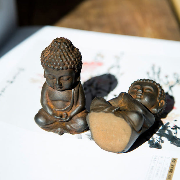 Buddha Stones Handmade Small Sakyamuni Buddha Iron Powder Rust Cast Resin Statue Decoration Decorations BS 13