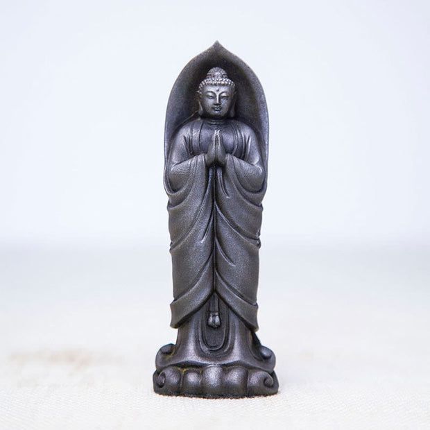 Buddha Stones Handmade Sakyamuni Buddha Namaste Iron Powder Rust Cast Resin Statue Decoration Decorations BS Polished Buddha 14.5*5*3.4cm