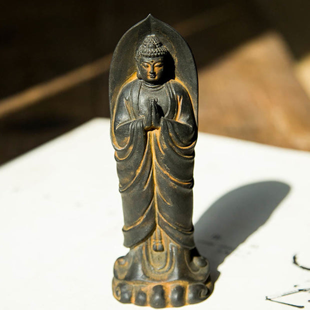 Buddha Stones Handmade Sakyamuni Buddha Namaste Iron Powder Rust Cast Resin Statue Decoration Decorations BS 1