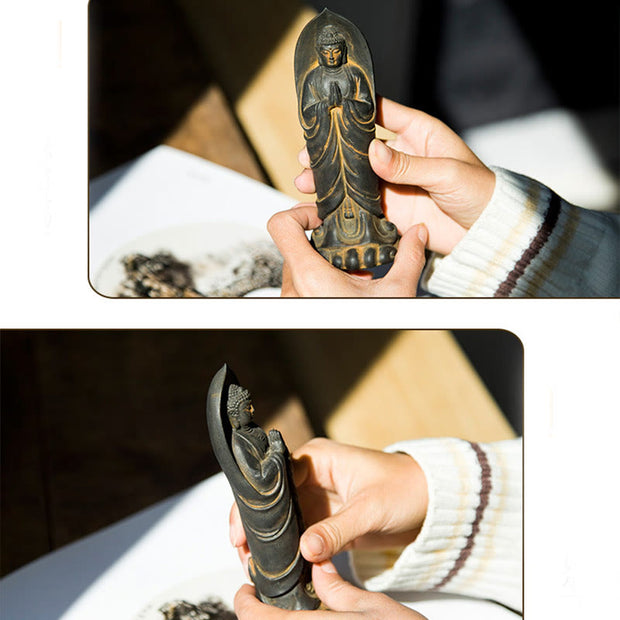 Buddha Stones Handmade Sakyamuni Buddha Namaste Iron Powder Rust Cast Resin Statue Decoration Decorations BS 10