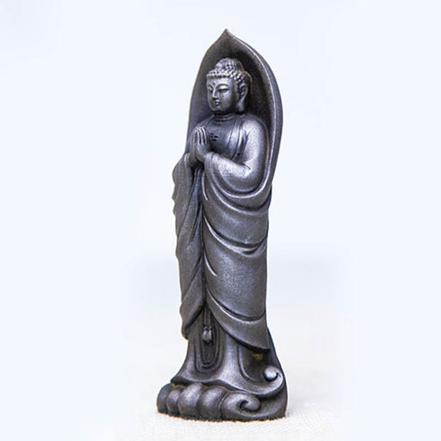 Buddha Stones Handmade Sakyamuni Buddha Namaste Iron Powder Rust Cast Resin Statue Decoration Decorations BS 19