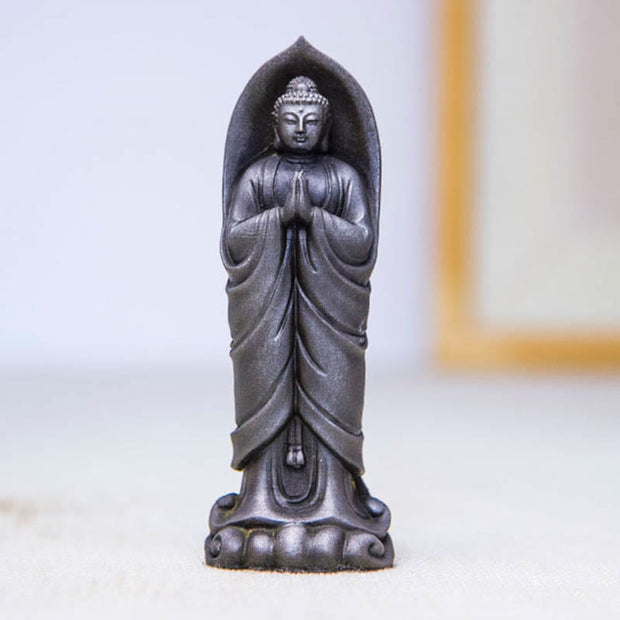 Buddha Stones Handmade Sakyamuni Buddha Namaste Iron Powder Rust Cast Resin Statue Decoration Decorations BS 21