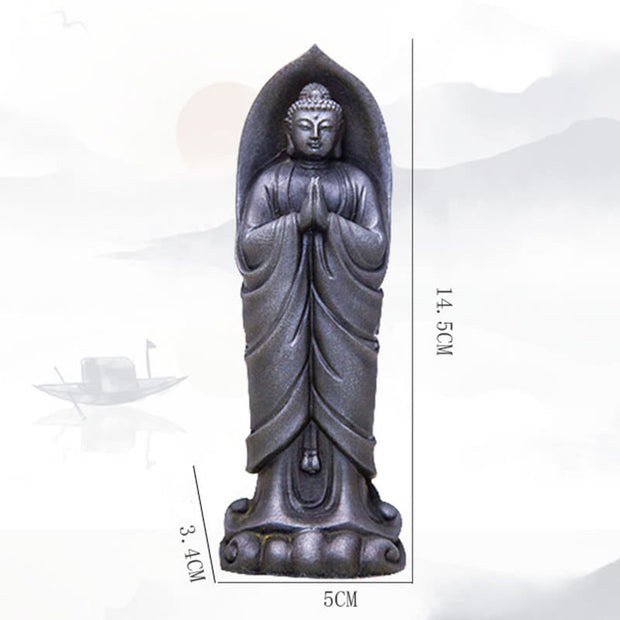 Buddha Stones Handmade Sakyamuni Buddha Namaste Iron Powder Rust Cast Resin Statue Decoration Decorations BS 25