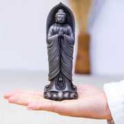 Buddha Stones Handmade Sakyamuni Buddha Namaste Iron Powder Rust Cast Resin Statue Decoration