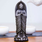 Buddha Stones Handmade Sakyamuni Buddha Namaste Iron Powder Rust Cast Resin Statue Decoration