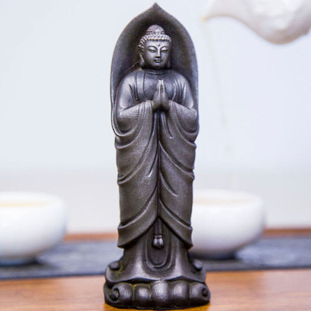 Buddha Stones Handmade Sakyamuni Buddha Namaste Iron Powder Rust Cast Resin Statue Decoration Decorations BS 18