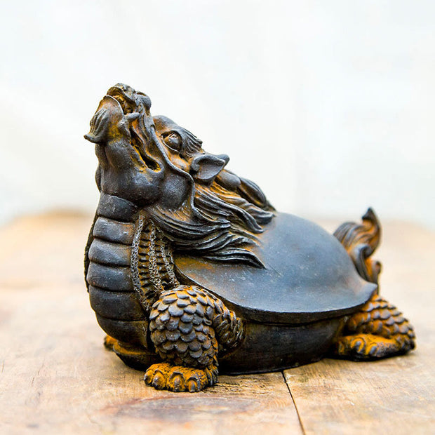 Buddha Stones Handmade Dragon Turtle Iron Powder Rust Cast Resin Statue Home Decoration Decorations BS Rust Version 17*9.5*12cm