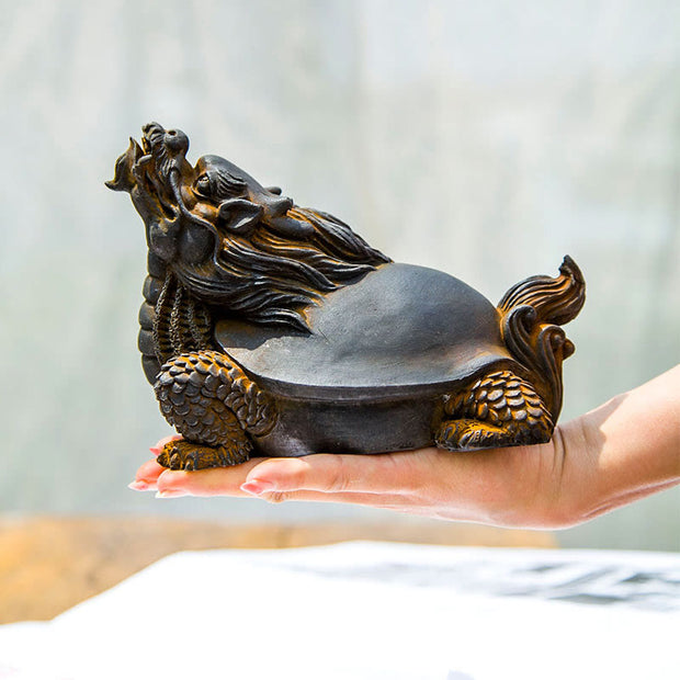 Buddha Stones Handmade Dragon Turtle Iron Powder Rust Cast Resin Statue Home Decoration