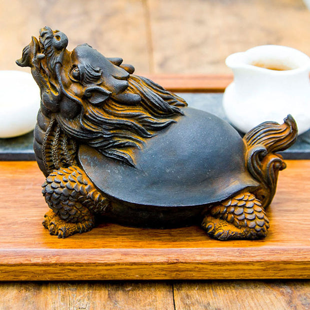 Buddha Stones Handmade Dragon Turtle Iron Powder Rust Cast Resin Statue Home Decoration Decorations BS 6