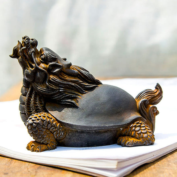 Buddha Stones Handmade Dragon Turtle Iron Powder Rust Cast Resin Statue Home Decoration Decorations BS 7