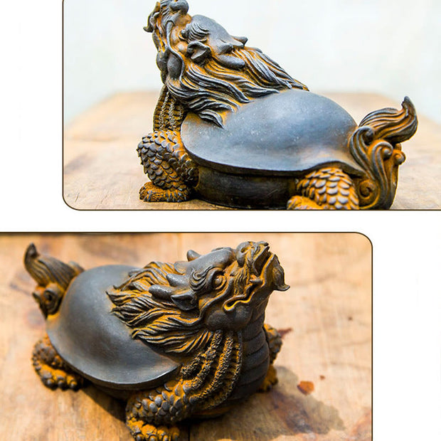 Buddha Stones Handmade Dragon Turtle Iron Powder Rust Cast Resin Statue Home Decoration Decorations BS 10