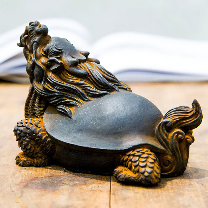 Buddha Stones Handmade Dragon Turtle Iron Powder Rust Cast Resin Statu ...