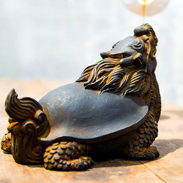 Buddha Stones Handmade Dragon Turtle Iron Powder Rust Cast Resin Statue Home Decoration Decorations BS 5