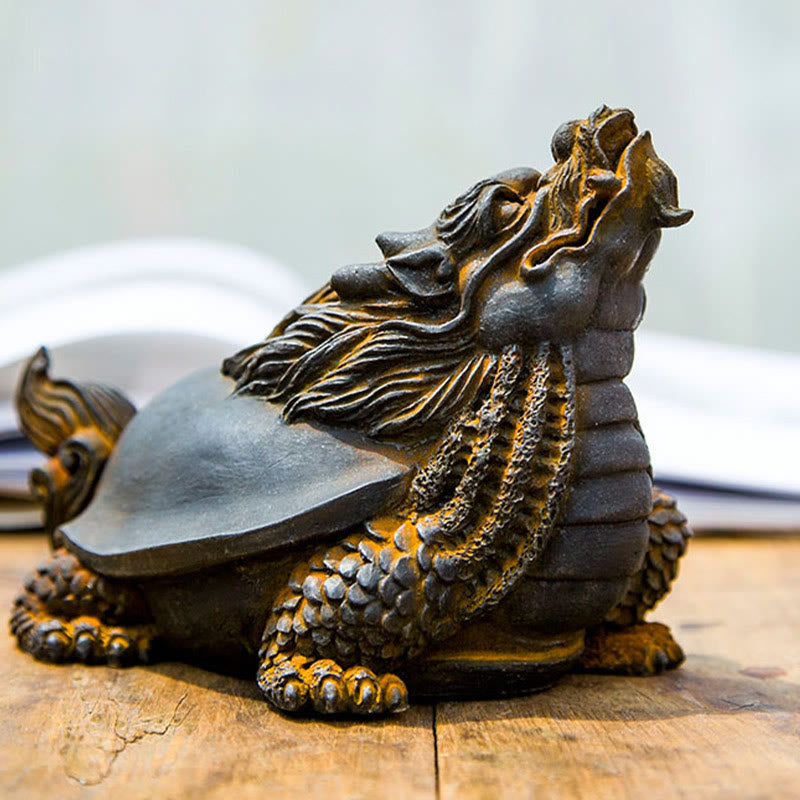 Buddha Stones Handmade Dragon Turtle Iron Powder Rust Cast Resin