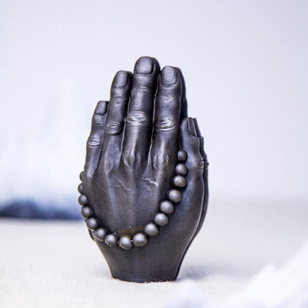 Buddha Stones Handmade Buddha Hand Namaste Iron Powder Rust Cast Resin Statue Decoration