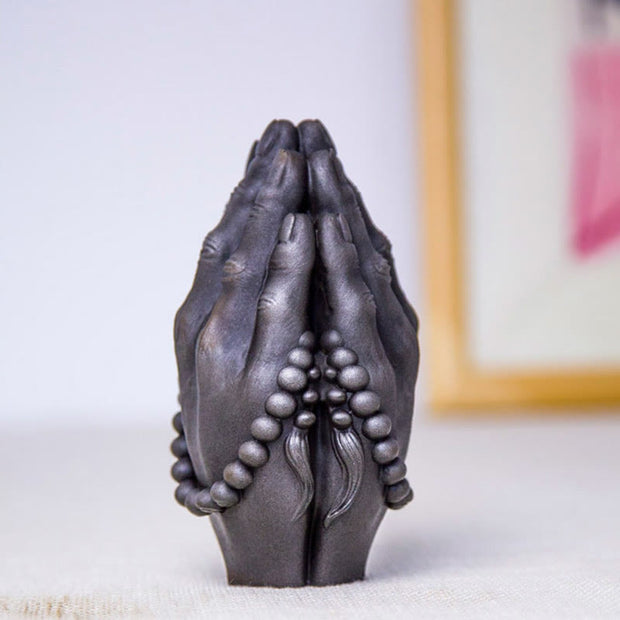 Buddha Stones Handmade Buddha Hand Namaste Iron Powder Rust Cast Resin Statue Decoration Decorations BS 19