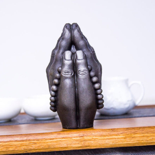 Buddha Stones Handmade Buddha Hand Namaste Iron Powder Rust Cast Resin Statue Decoration Decorations BS 17