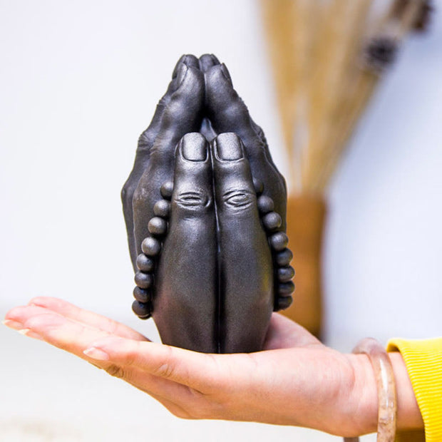 Buddha Stones Handmade Buddha Hand Namaste Iron Powder Rust Cast Resin Statue Decoration