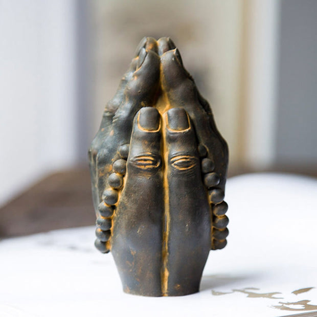 Buddha Stones Handmade Buddha Hand Namaste Iron Powder Rust Cast Resin Statue Decoration Decorations BS 9