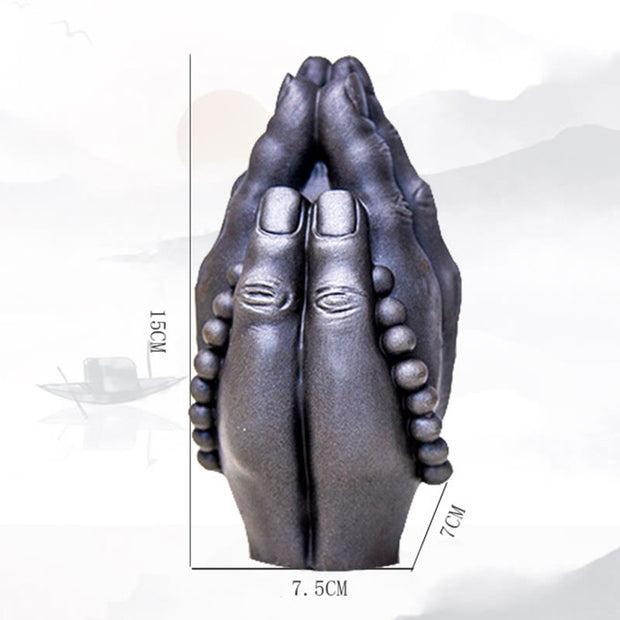 Buddha Stones Handmade Buddha Hand Namaste Iron Powder Rust Cast Resin Statue Decoration Decorations BS 25