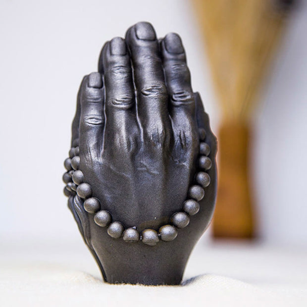 Buddha Stones Handmade Buddha Hand Namaste Iron Powder Rust Cast Resin Statue Decoration Decorations BS 13