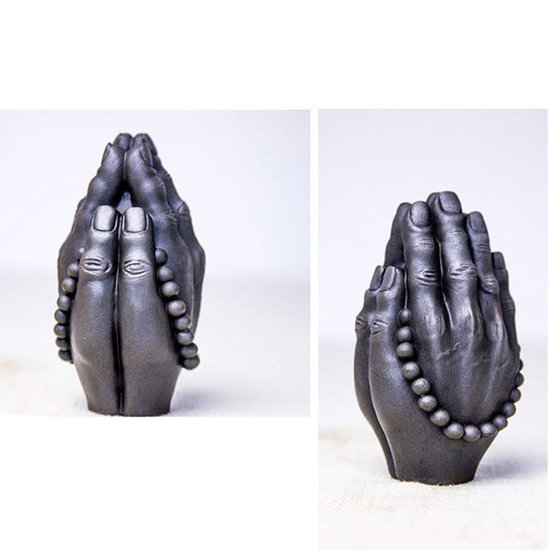 Buddha Stones Handmade Buddha Hand Namaste Iron Powder Rust Cast Resin Statue Decoration