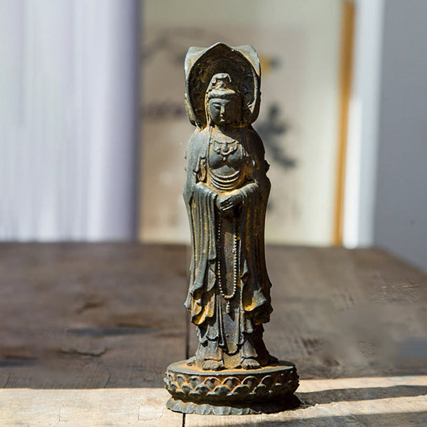 Buddha Stones Three-sided Kwan Yin Avalokitesvara Iron Powder Rust Cast Resin Statue Wealth Desk Decoration Decorations BS 1