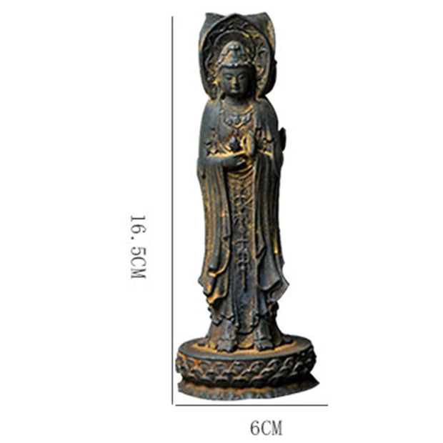 Buddha Stones Three-sided Kwan Yin Avalokitesvara Iron Powder Rust Cast Resin Statue Wealth Desk Decoration