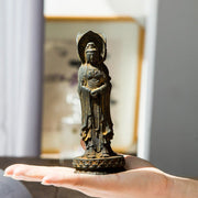 Buddha Stones Three-sided Kwan Yin Avalokitesvara Iron Powder Rust Cast Resin Statue Wealth Desk Decoration Decorations BS 3