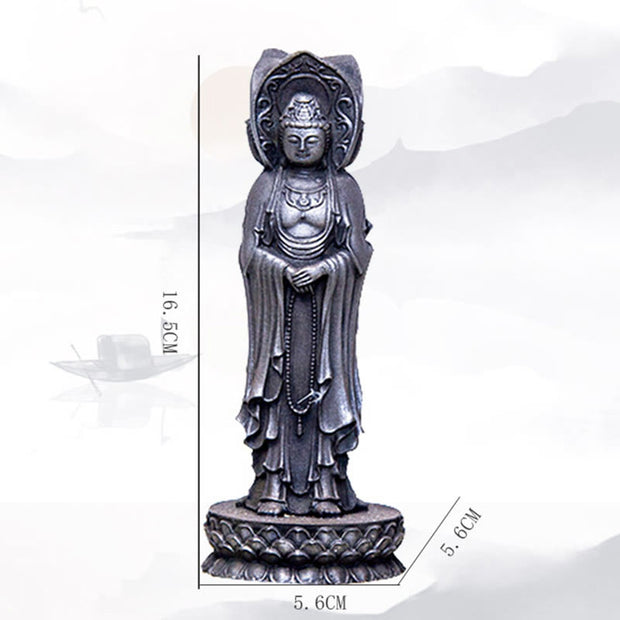 Buddha Stones Three-sided Kwan Yin Avalokitesvara Iron Powder Rust Cast Resin Statue Wealth Desk Decoration