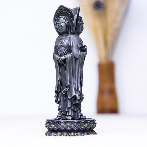 Buddha Stones Three-sided Kwan Yin Avalokitesvara Iron Powder Rust Cast Resin Statue Wealth Desk Decoration Decorations BS 16