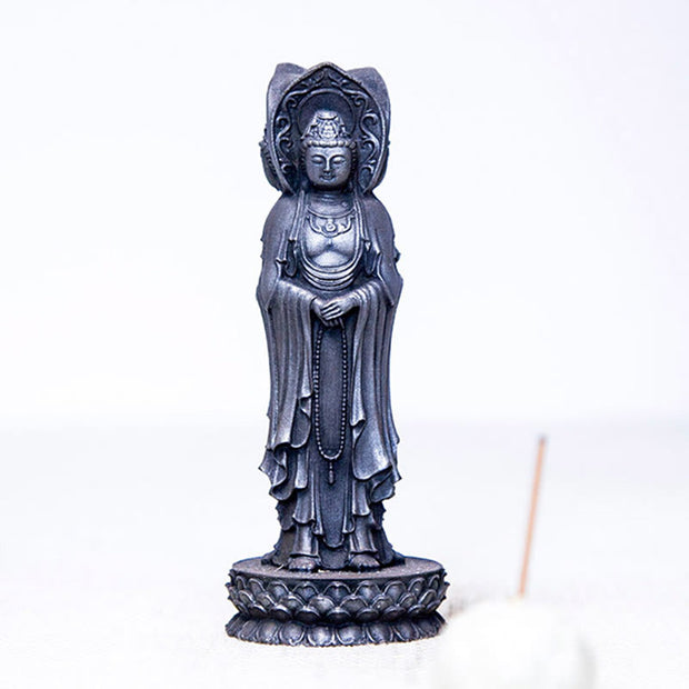 Buddha Stones Three-sided Kwan Yin Avalokitesvara Iron Powder Rust Cast Resin Statue Wealth Desk Decoration Decorations BS 23