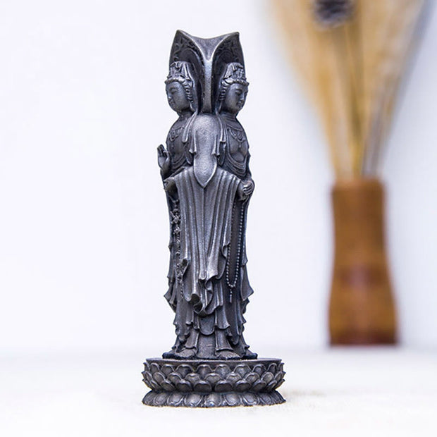 Buddha Stones Three-sided Kwan Yin Avalokitesvara Iron Powder Rust Cast Resin Statue Wealth Desk Decoration Decorations BS 15