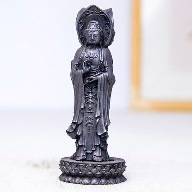 Buddha Stones Three-sided Kwan Yin Avalokitesvara Iron Powder Rust Cast Resin Statue Wealth Desk Decoration Decorations BS 17