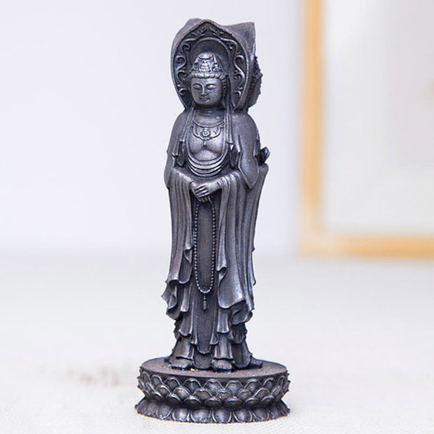 Buddha Stones Three-sided Kwan Yin Avalokitesvara Iron Powder Rust Cast Resin Statue Wealth Desk Decoration Decorations BS 19