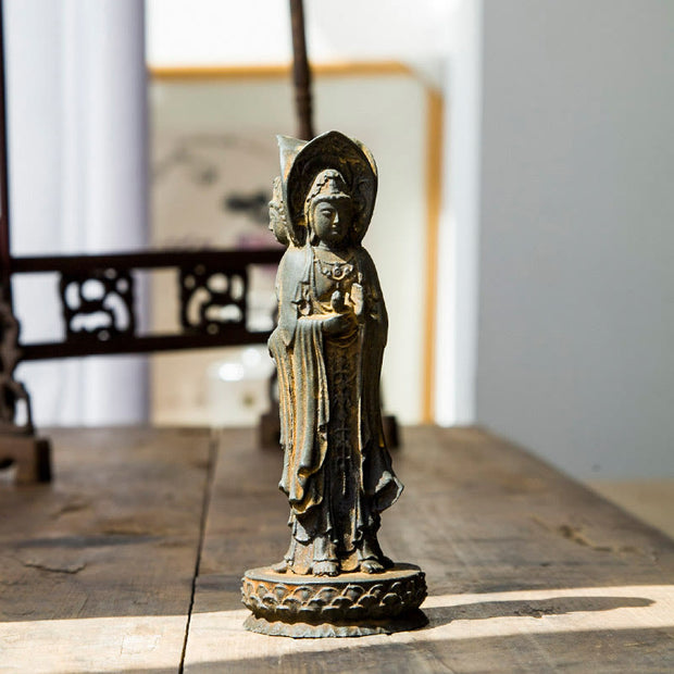 Buddha Stones Three-sided Kwan Yin Avalokitesvara Iron Powder Rust Cast Resin Statue Wealth Desk Decoration Decorations BS 2