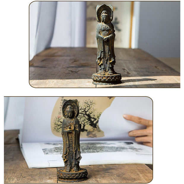 Buddha Stones Three-sided Kwan Yin Avalokitesvara Iron Powder Rust Cast Resin Statue Wealth Desk Decoration Decorations BS 11