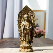 Buddha Stones Handmade Amitabha Guanyin Avalokitesvara Mahasthamaprapta Iron Powder Rust Cast Resin Statue Decoration Decorations BS Buddha Vase Rust Version 18*7cm