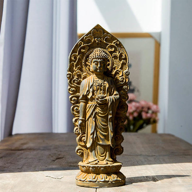 Buddha Stones Handmade Amitabha Guanyin Avalokitesvara Mahasthamaprapta Iron Powder Rust Cast Resin Statue Decoration