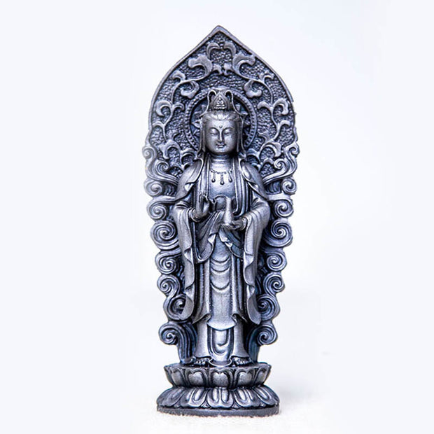 Buddha Stones Handmade Amitabha Guanyin Avalokitesvara Mahasthamaprapta Iron Powder Rust Cast Resin Statue Decoration Decorations BS Buddha Vase Polished Version 18*7*4.7cm