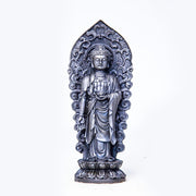 Buddha Stones Handmade Amitabha Guanyin Avalokitesvara Mahasthamaprapta Iron Powder Rust Cast Resin Statue Decoration Decorations BS Buddha Lotus Polished Version 18*7*4.7cm