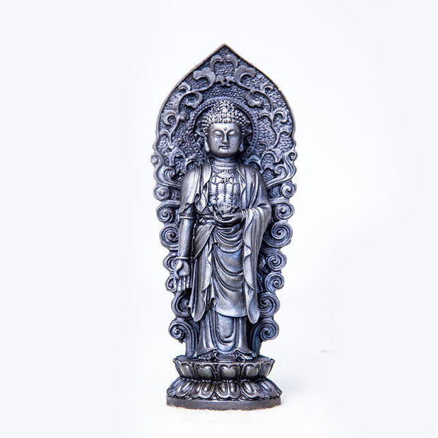 Buddha Stones Handmade Amitabha Guanyin Avalokitesvara Mahasthamaprapta Iron Powder Rust Cast Resin Statue Decoration Decorations BS Buddha Lotus Polished Version 18*7*4.7cm