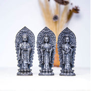 Buddha Stones Handmade Amitabha Guanyin Avalokitesvara Mahasthamaprapta Iron Powder Rust Cast Resin Statue Decoration Decorations BS 23