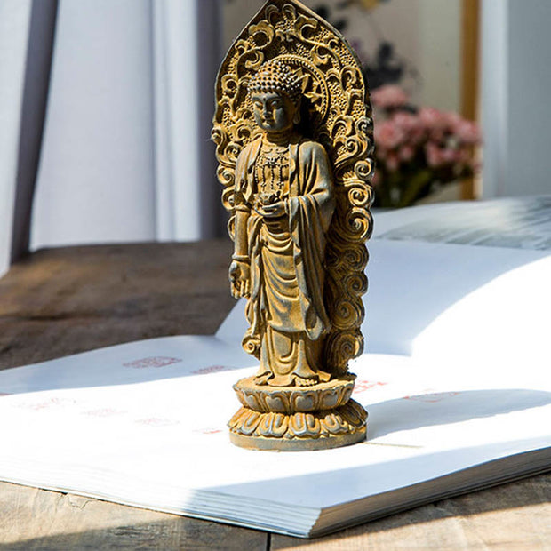 Buddha Stones Handmade Amitabha Guanyin Avalokitesvara Mahasthamaprapta Iron Powder Rust Cast Resin Statue Decoration Decorations BS 12