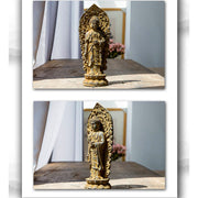 Buddha Stones Handmade Amitabha Guanyin Avalokitesvara Mahasthamaprapta Iron Powder Rust Cast Resin Statue Decoration