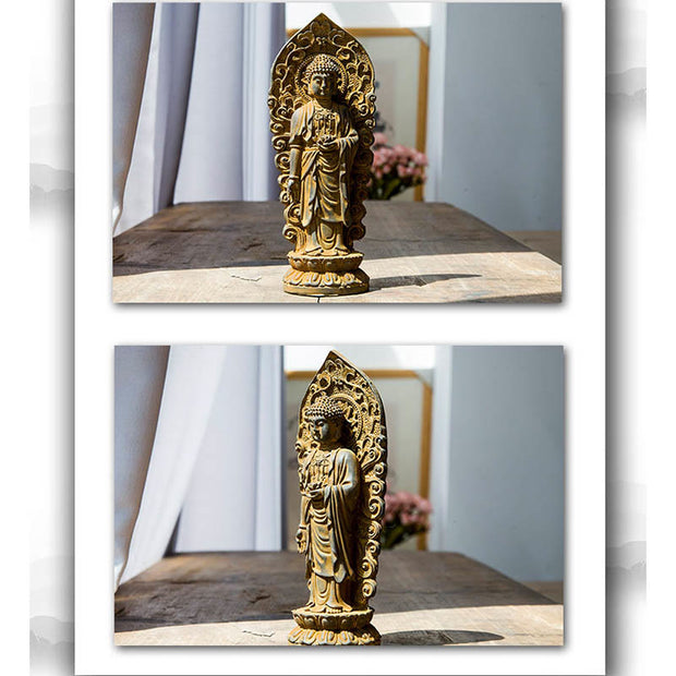 Buddha Stones Handmade Amitabha Guanyin Avalokitesvara Mahasthamaprapta Iron Powder Rust Cast Resin Statue Decoration Decorations BS 13