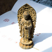 Buddha Stones Handmade Amitabha Guanyin Avalokitesvara Mahasthamaprapta Iron Powder Rust Cast Resin Statue Decoration Decorations BS 10