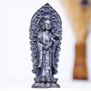 Buddha Stones Handmade Amitabha Guanyin Avalokitesvara Mahasthamaprapta Iron Powder Rust Cast Resin Statue Decoration