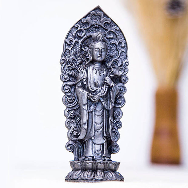 Buddha Stones Handmade Amitabha Guanyin Avalokitesvara Mahasthamaprapta Iron Powder Rust Cast Resin Statue Decoration Decorations BS 24