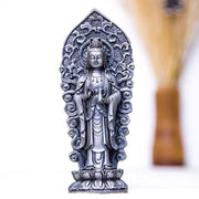 Buddha Stones Handmade Amitabha Guanyin Avalokitesvara Mahasthamaprapta Iron Powder Rust Cast Resin Statue Decoration